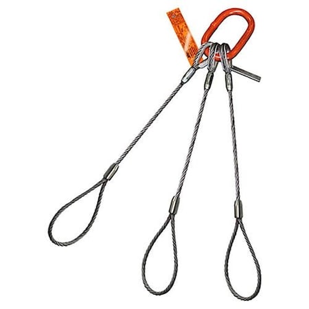 Hsi Three Leg Wire Rope Sling, 7/16 in dia, 18 ft Length, Flemish Loop, 5 ton Capacity 300FL7/16X-18